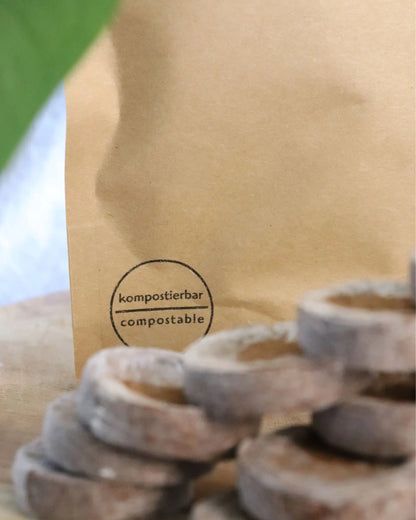 Membrantabletten für Kokoserde in kompostierbarer Verpackung